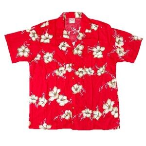 Vintage Barefoot In Paradise Men’s Red Budweiser Hawaiian Shirt Size Large